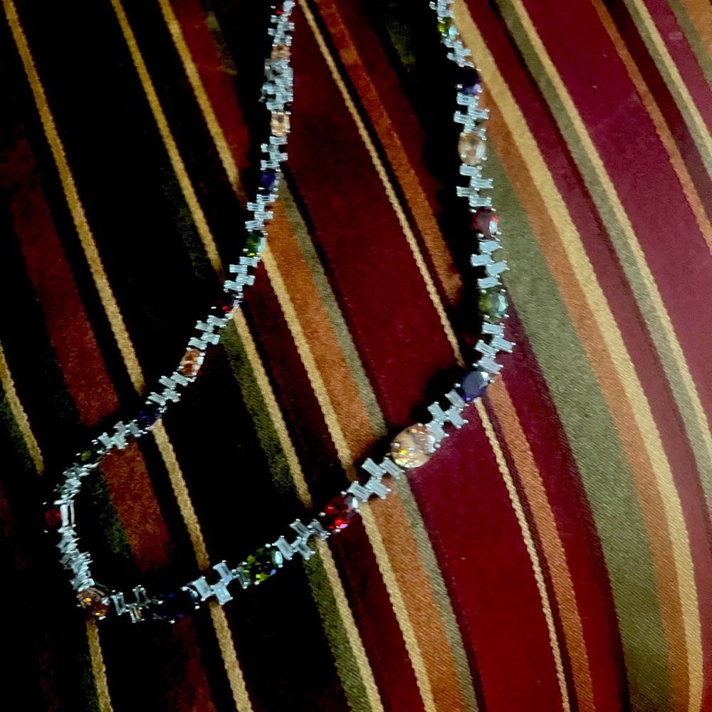16inch silver necklace with precious stones